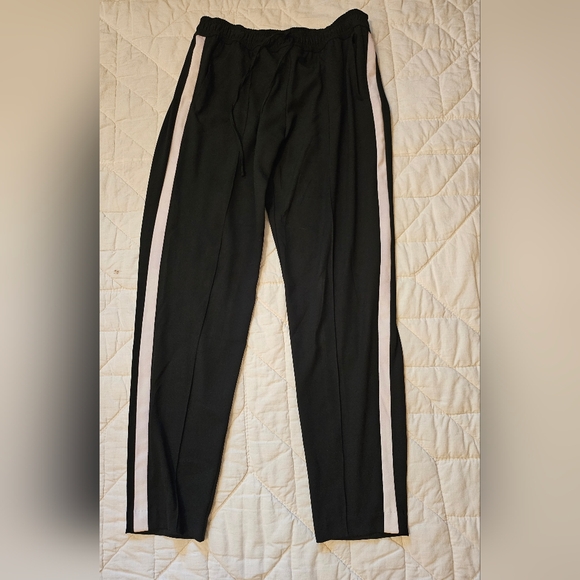 Bisou Bisou Pants - Bisou Bisou Black  Straight Leg Workout Pants with White side stripes